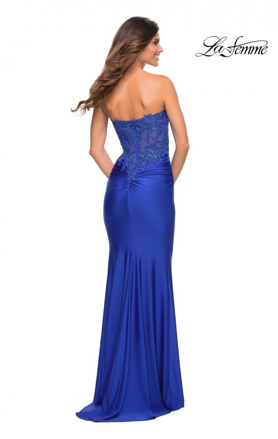 Picture of: Stunning Strapless Jeweled Lace and Jersey Dress in Royal Blue, Back Picture
