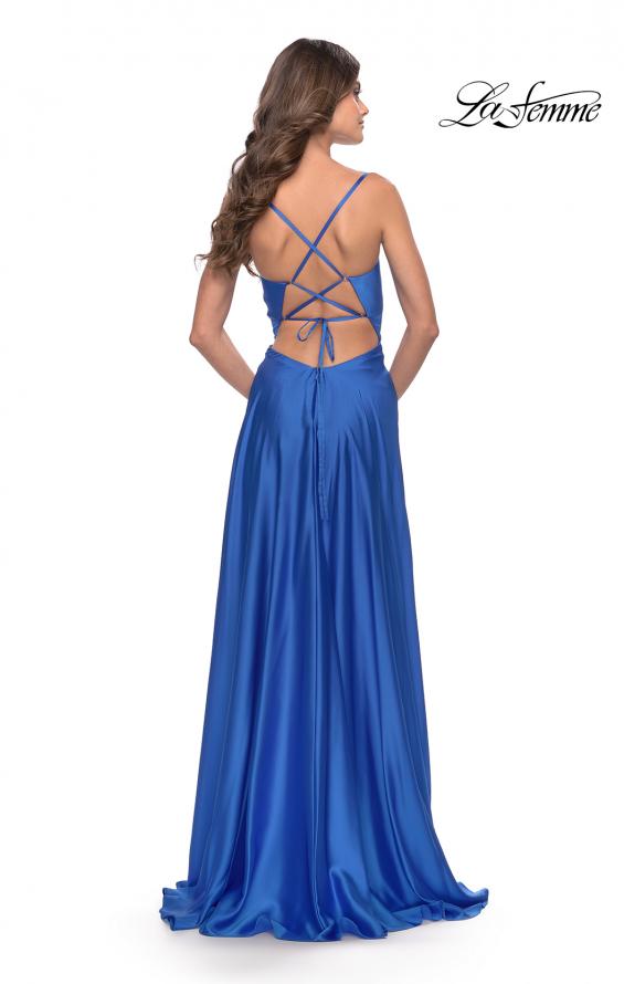 Picture of: Satin A-Line Gown with Cut Out and Twist Bodice in Royal Blue, Style: 31193, Back Picture