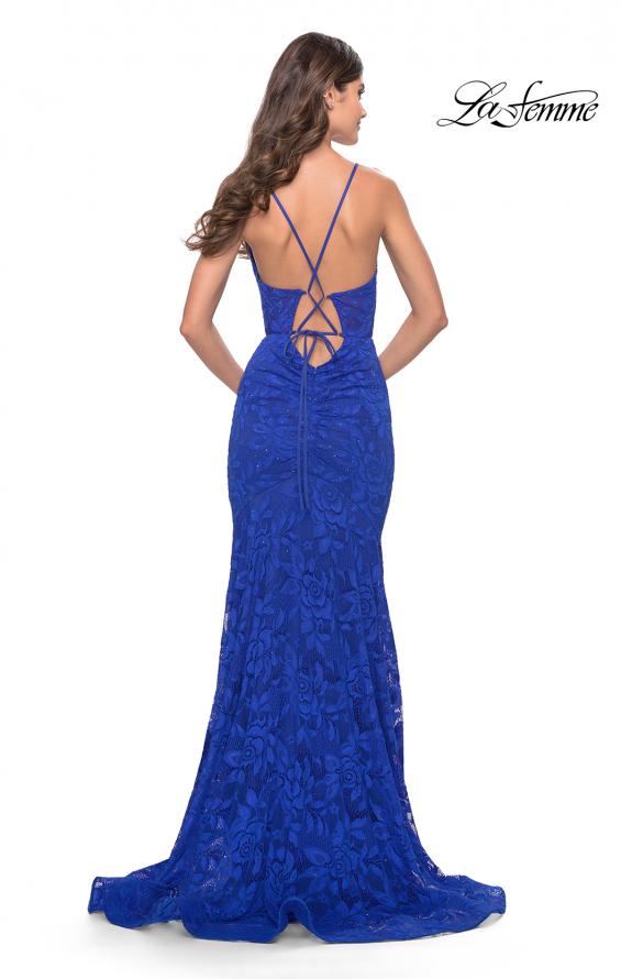 Picture of: Unique Stretch Lace Prom Dress with Sheer Bodice in Royal Blue, Style: 31249, Back Picture