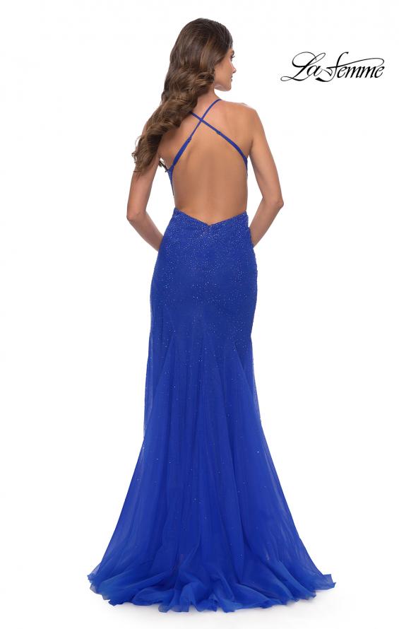 Picture of: Rhinestone Fully Embellished Prom Dress with Sheer Bodice in Royal Blue, Style: 31256, Back Picture