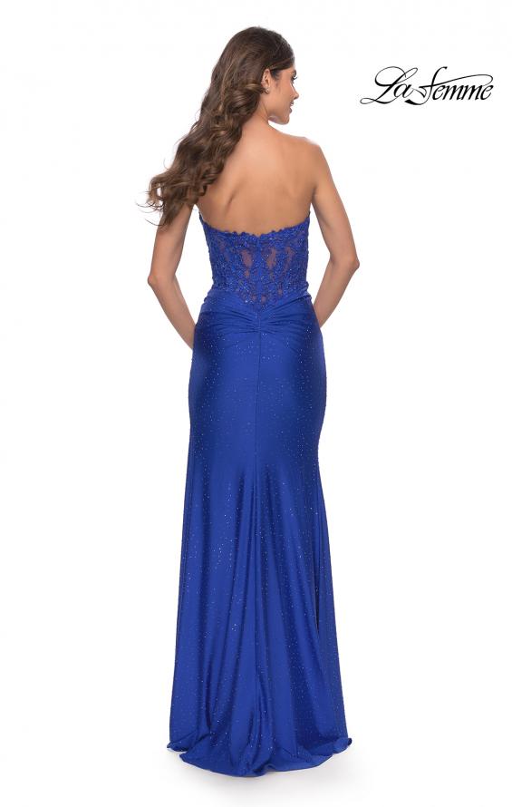 Picture of: Sheer Lace Applique Bodice Dress with Jersey Skirt in Royal Blue, Style: 31343, Back Picture