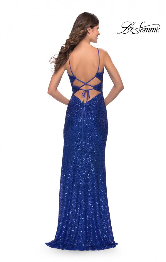 Picture of: Sequin Long Dress with Triangle Cut Out in Royal Blue, Style: 31356, Back Picture