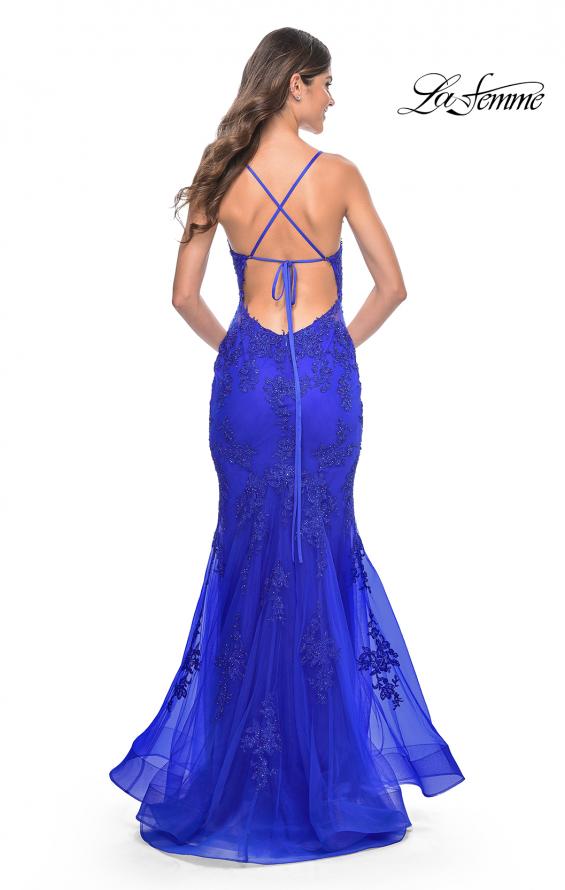 Picture of: Mermaid Tulle and Lace Dress with Strappy Back in Royal Blue, Style: 32305, Back Picture