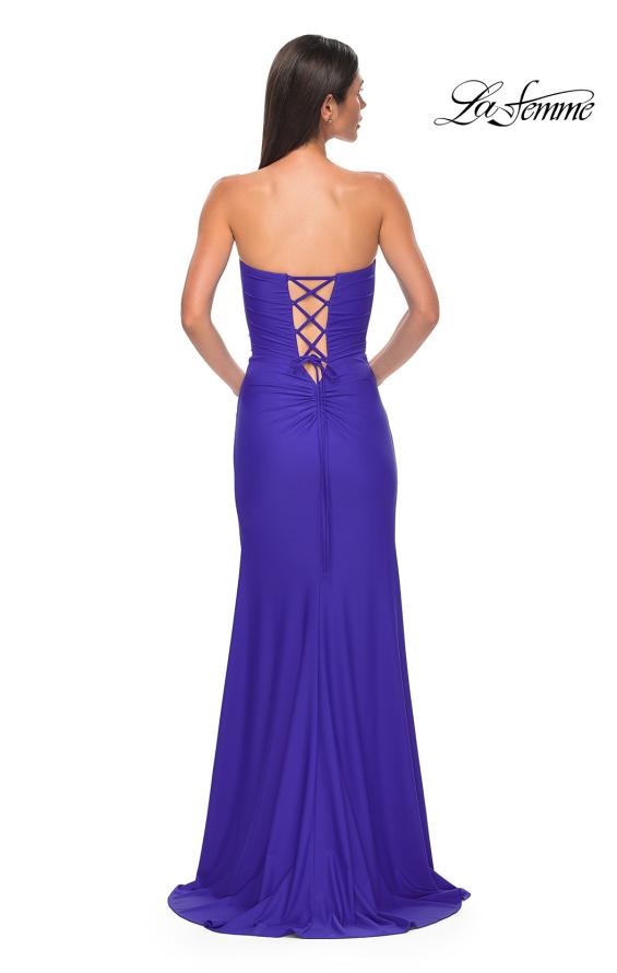 Picture of: Strapless Prom Dress with Side Ruching and Lace Up Back in Royal Blue, Style 33012, Back Picture