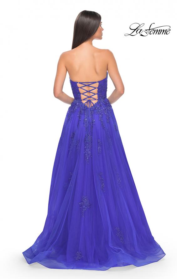 Picture of: Lace Up A-Line Dress with Ruched Bodice and Sweetheart Top in Royal Blue, Style: 32084, Detail Picture 18