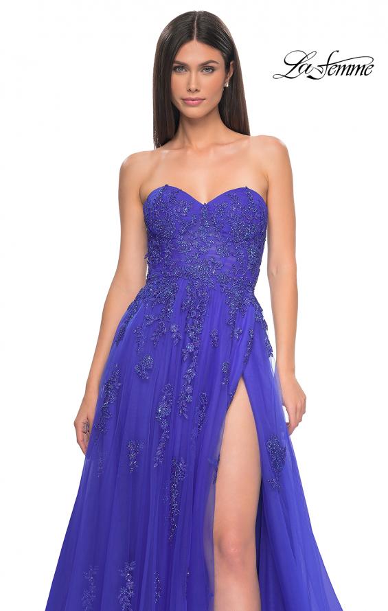 Picture of: Lace Up A-Line Dress with Ruched Bodice and Sweetheart Top in Royal Blue, Style: 32084, Detail Picture 19