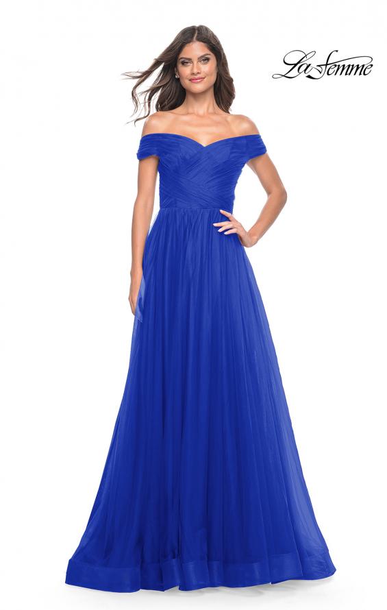 Picture of: A-Line Tulle Prom Dress with Off the Shoulder Top in Royal Blue, Style: 30498, Detail Picture 21