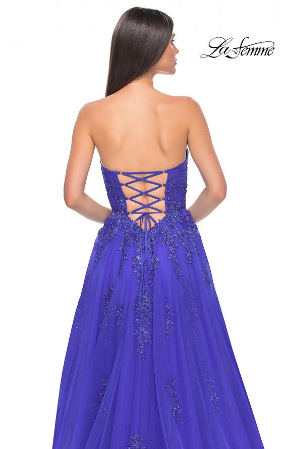 Picture of: Lace Up A-Line Dress with Ruched Bodice and Sweetheart Top in Royal Blue, Style: 32084, Detail Picture 21