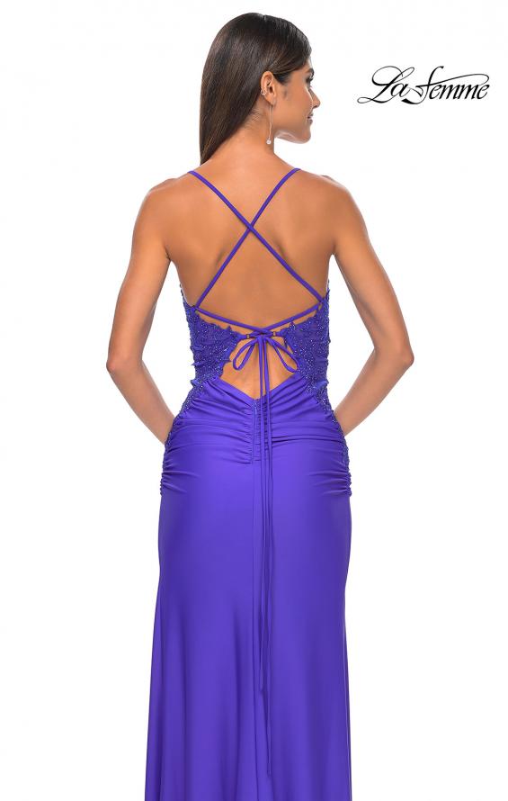 Picture of: Jersey Prom Dress with Illusion Sides and V Neckline in Royal Blue, Style: 32139, Detail Picture 21