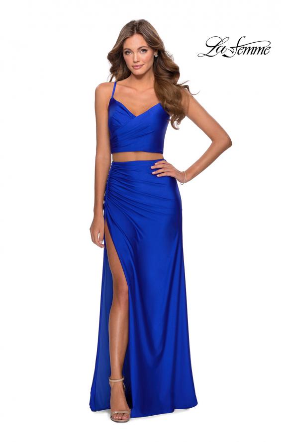 Picture of: Two Piece Long Prom Dress with Ruched Detailing in Royal Blue, Style: 28472, Detail Picture 1