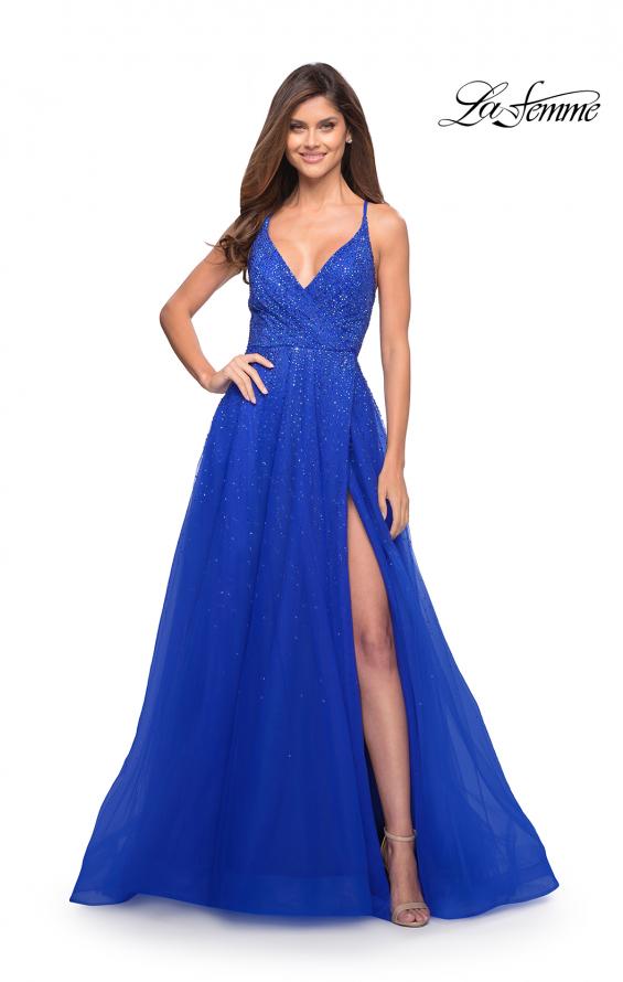 Picture of: Embellished Tulle A-Line Gown with Strappy Back in Royal Blue, Style: 29920, Detail Picture 1