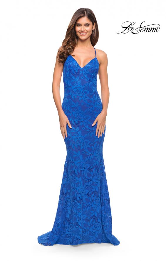 Picture of: Stunning Mermaid Stretch Lace Gown with Low Back in Royal Blue, Style: 30511, Detail Picture 1