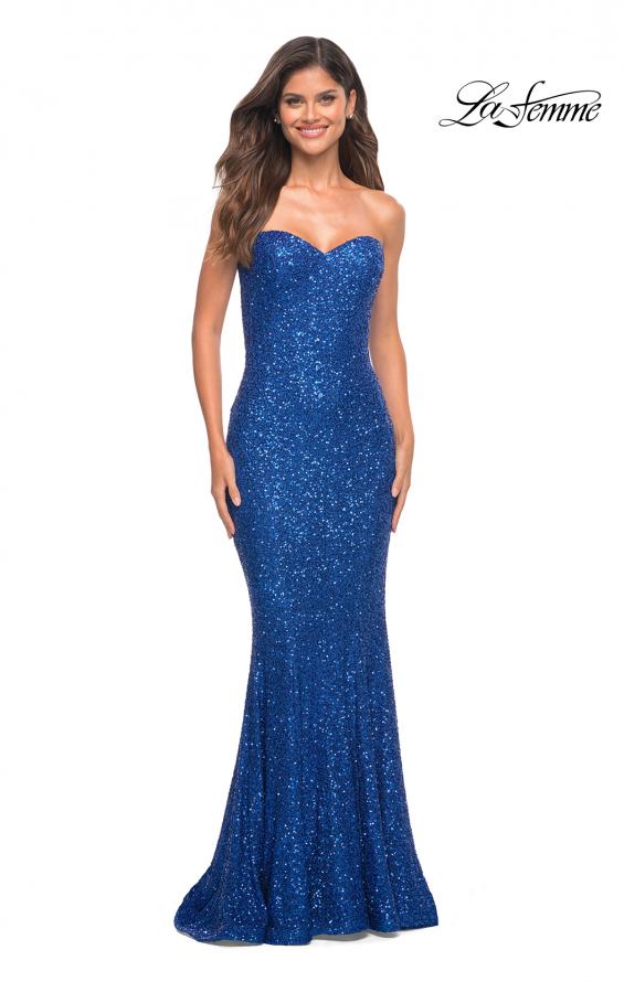 Picture of: Strapless Sweetheart Luxe Sequin Gown in Royal Blue, Detail Picture 1