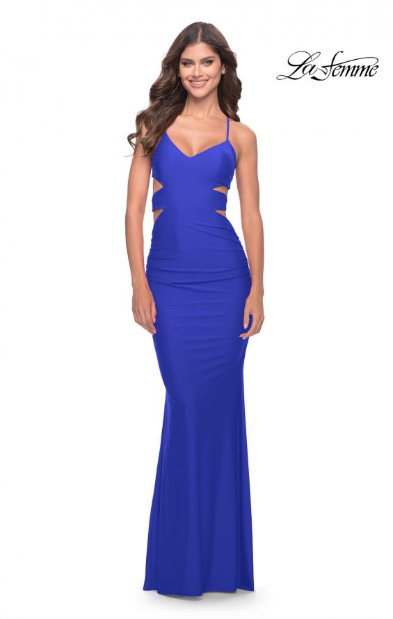 Picture of: Side Cut Out Jersey Dress with Strappy Back in Royal Blue, Style: 31523, Style: 31523