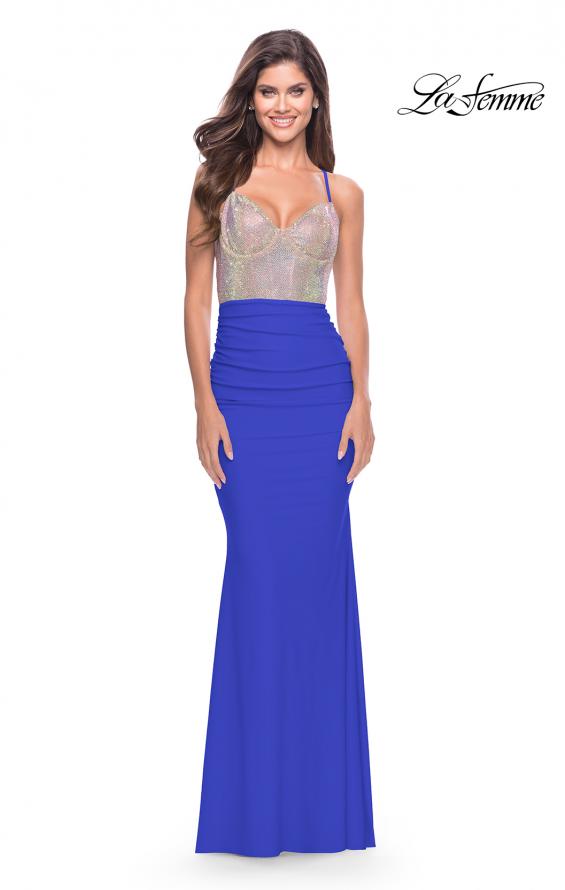 Picture of: Stunning Rhinestone Encrusted Bodice with Jersey Skirt in Royal Blue, Style: 31591, Style: 31591