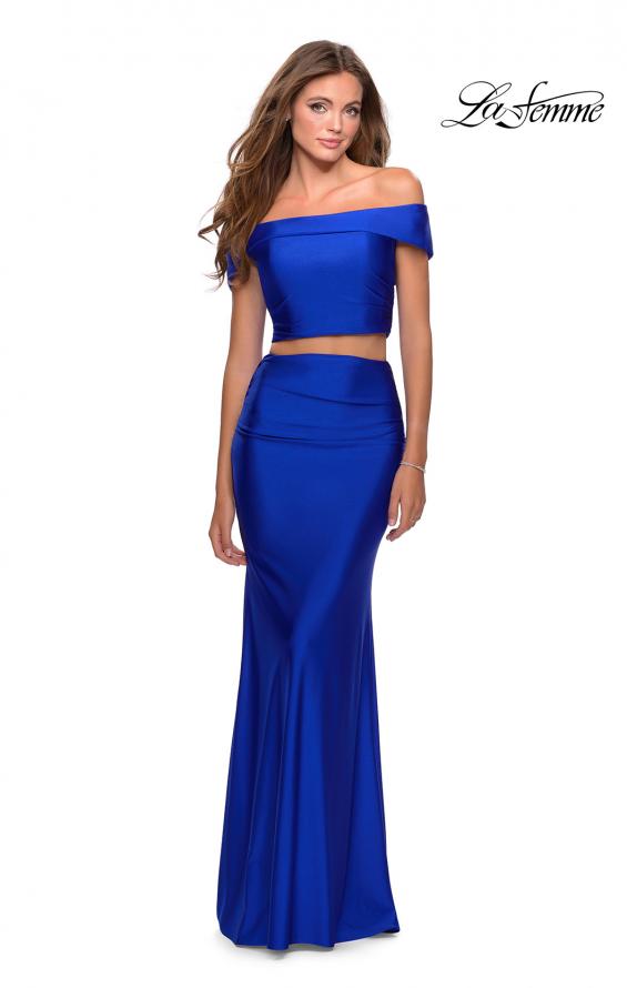 Picture of: Two Piece Neon Off the Shoulder Jersey Prom Dress in Royal Blue, Style: 28578, Detail Picture 2
