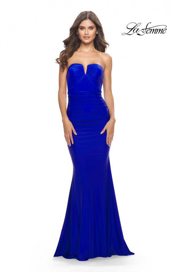 Picture of: Elegant Ruched Strapless Gown with Deep V in Royal Blue, Style: 31226, Detail Picture 2