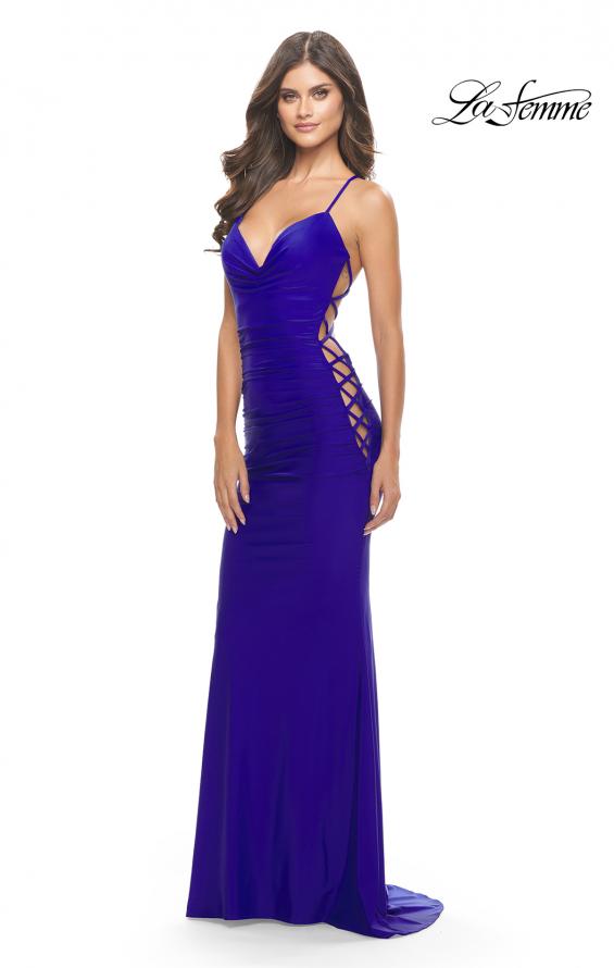 Picture of: Unique Jersey Dress with Open Criss Cross Sides in Royal Blue, Style: 31315, Detail Picture 2