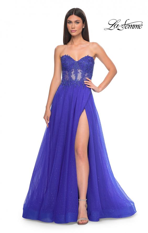 Picture of: A-Line Tulle Ballgown with Lace Illusion Bodice in Royal Blue, Style: 32313, Detail Picture 2