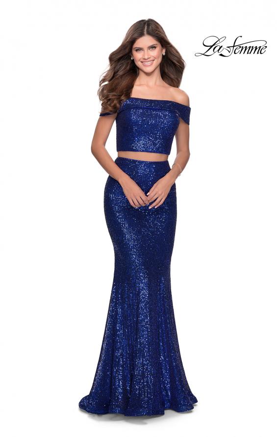 Picture of: Jewel Tone Off the Shoulder Two Piece Prom Dress in Royal Blue, Style: 28425, Detail Picture 3