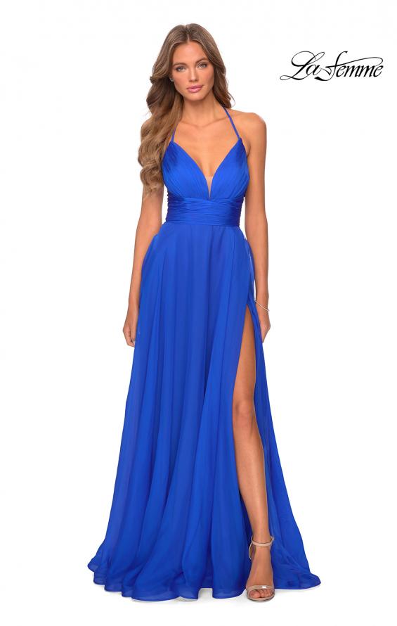 Picture of: Long Chiffon Prom Dress with Unique Lace Up Back in Royal Blue, Style: 28522, Detail Picture 3