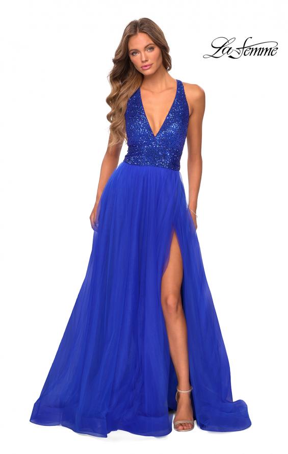 Picture of: A-line Tulle Dress with Sequined Bodice and Pockets in Royal Blue, Style: 28908, Detail Picture 3