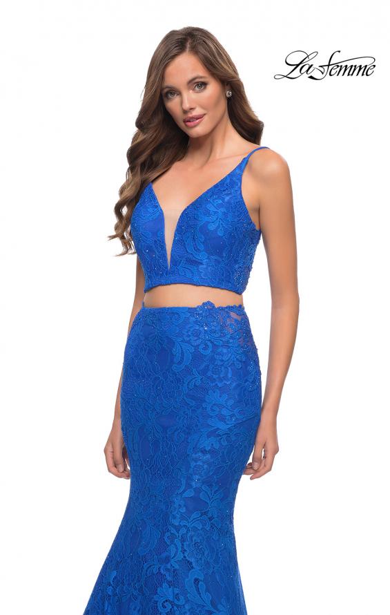 Picture of: Mermaid Two Piece Gown with Deep V and Rhinestones in Royal Blue, Style 29970, Detail Picture 3