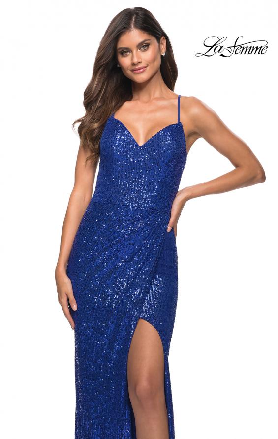 Picture of: Long Sequin Prom Dress with Open Lace Up Back in Royal Blue, Detail Picture 3