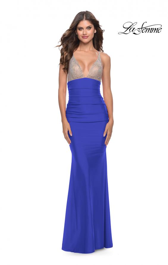 Picture of: Ruched Prom Dress with Sheer Rhinestone Bodice in Royal Blue, Style: 31337, Detail Picture 3