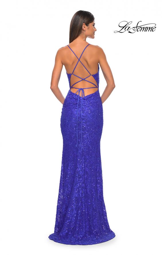 Picture of: Beaded Lace Long Dress with Illusion Bodice in Royal Blue, Style: 31359, Detail Picture 3