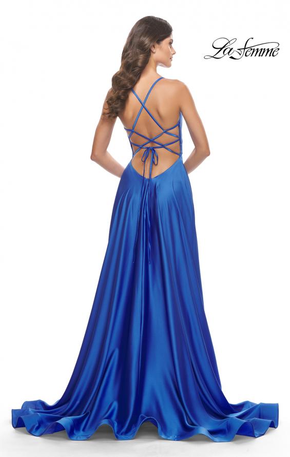 Picture of: A-Line Satin Gown with Deep V and Slit in Royal Blue, Style: 31533, Detail Picture 3