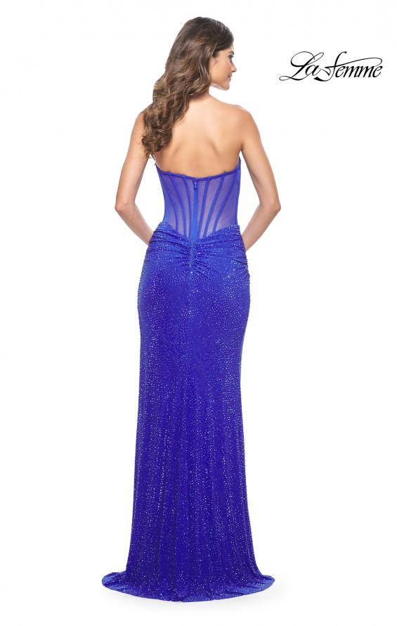 Picture of: Rhinestone Net Jersey Dress with Bustier Top and Ruching in Royal Blue, Style: 32176, Detail Picture 3