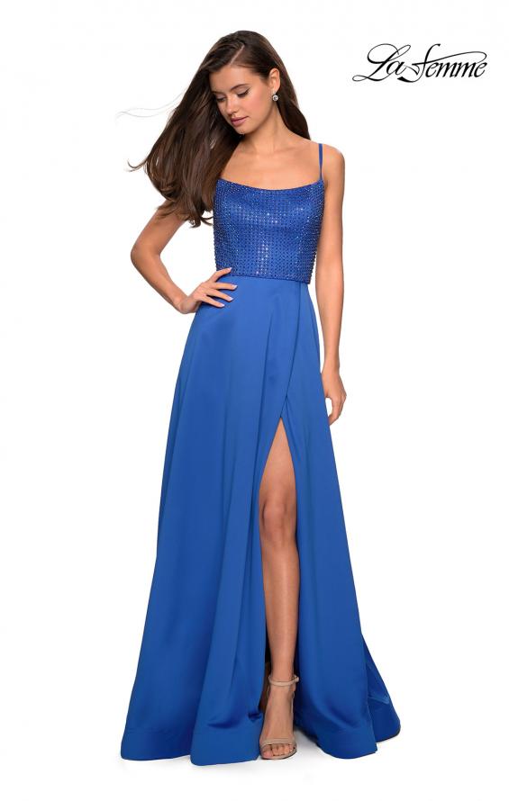 Picture of: Floor Length Prom Dress with Beaded Bust Detail in Royal Blue, Style: 27293, Detail Picture 4