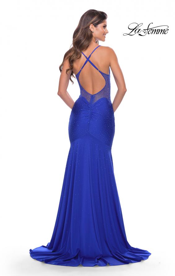 Picture of: Dramatic Rhinestone Dress with Sheer Details and Train in Royal Blue, Style: 31279, Detail Picture 4