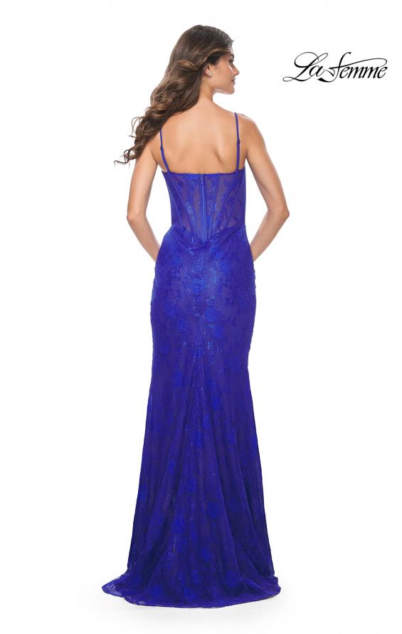 Picture of: Stretch Lace Fitted Dress with Illusion Bustier Top in Royal Blue, Style: 32231, Detail Picture 4