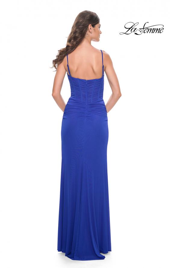 Picture of: Net Jersey Fitted Dress with Ruched Bustier Top in Royal Blue, Style: 32239, Detail Picture 4