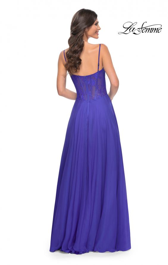 Picture of: Chiffon and Lace Gown with Bustier Top in Blue, Style: 32276, Detail Picture 4