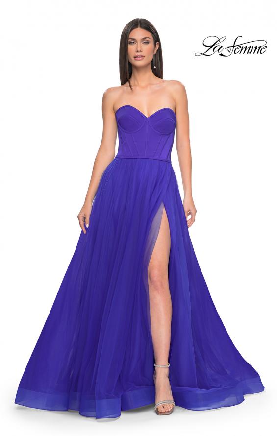 Picture of: A-Line Tulle Dress with Satin Corset Bodice in Royal Blue, Style: 32424, Detail Picture 4