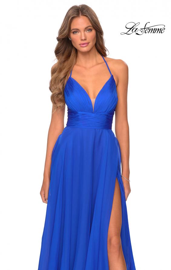 Picture of: Long Chiffon Prom Dress with Unique Lace Up Back in Royal Blue, Style: 28522, Detail Picture 5