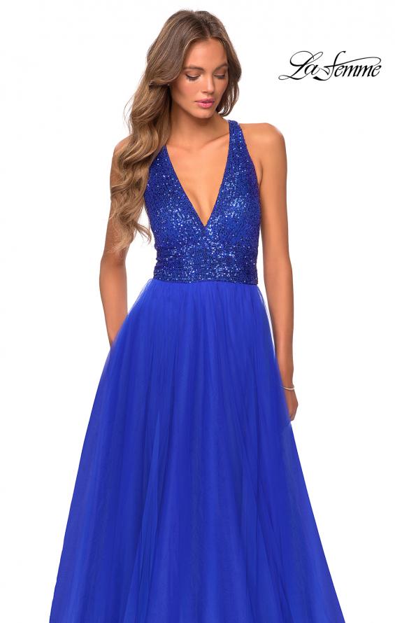 Picture of: A-line Tulle Dress with Sequined Bodice and Pockets in Royal Blue, Style: 28908, Detail Picture 5