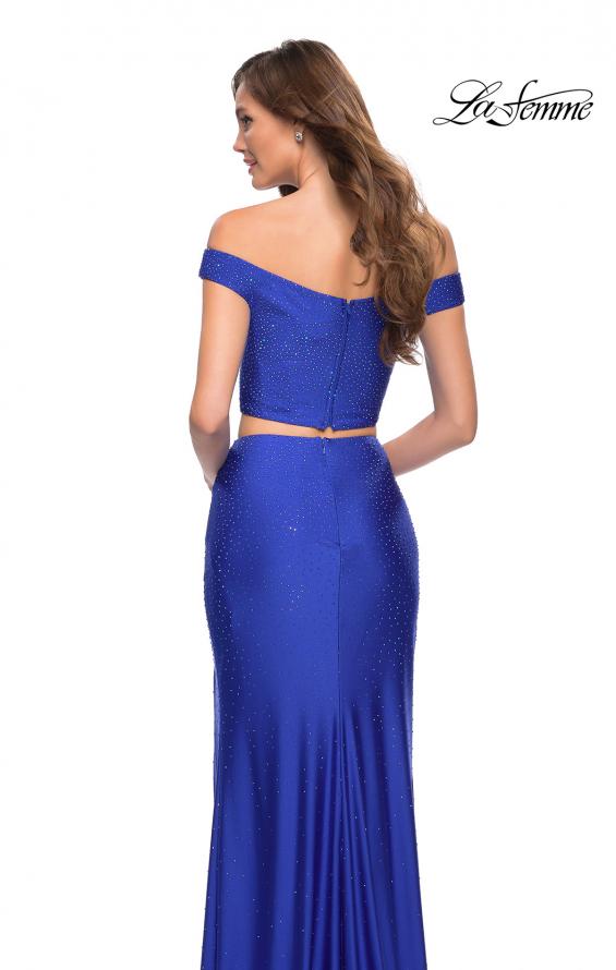 Picture of: Rhinestone Off the Shoulder Jersey Two Piece Prom Dress in Royal Blue, Style 29951, Detail Picture 5
