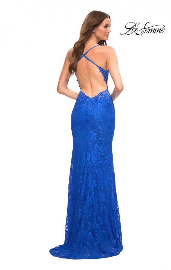 Picture of: Lace Prom Dress with Illusion Embellished Sides in Royal Blue, Detail Picture 5