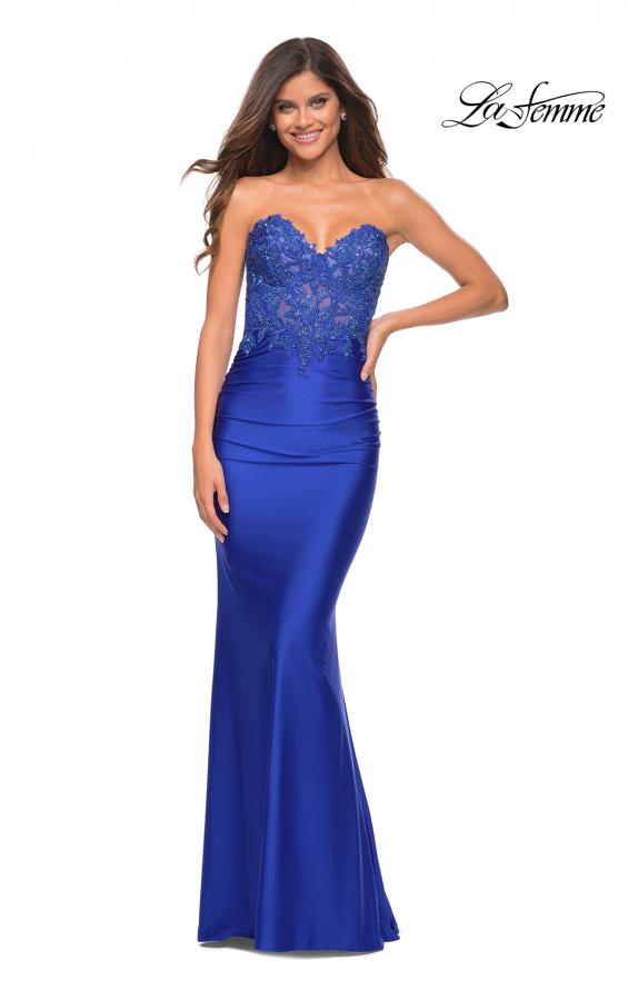 Picture of: Stunning Strapless Jeweled Lace and Jersey Dress in Royal Blue, Detail Picture 5