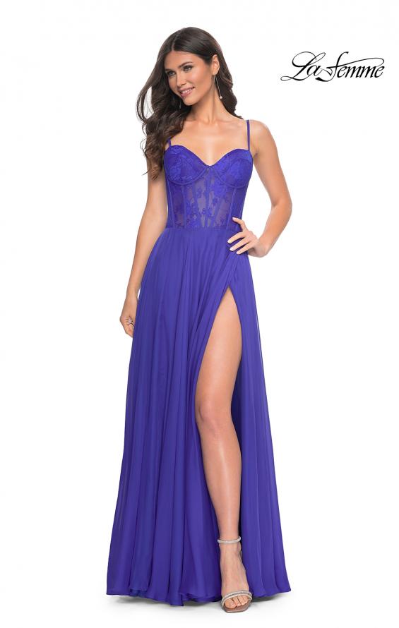 Picture of: Chiffon and Lace Gown with Bustier Top in Blue, Style: 32276, Detail Picture 5