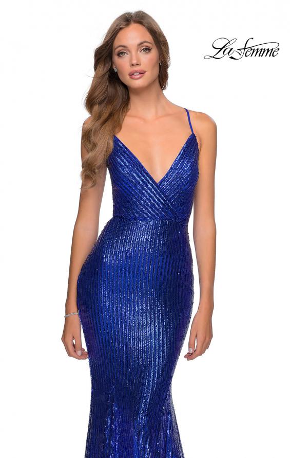 Picture of: Metallic Sequined Mermaid Dress with Lace Up Back in Royal Blue, Style: 28469, Detail Picture 6