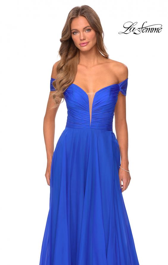 Picture of: Off the Shoulder Chiffon Gown with Plunging Neckline in Royal Blue, Style: 28546, Detail Picture 6