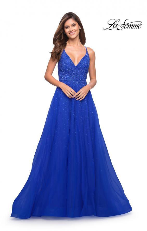 Picture of: Embellished Tulle A-Line Gown with Strappy Back in Royal Blue, Style: 29920, Detail Picture 6