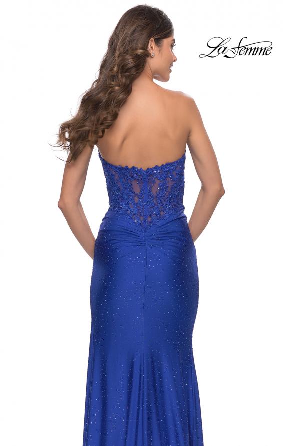 Picture of: Sheer Lace Applique Bodice Dress with Jersey Skirt in Royal Blue, Style: 31343, Detail Picture 6