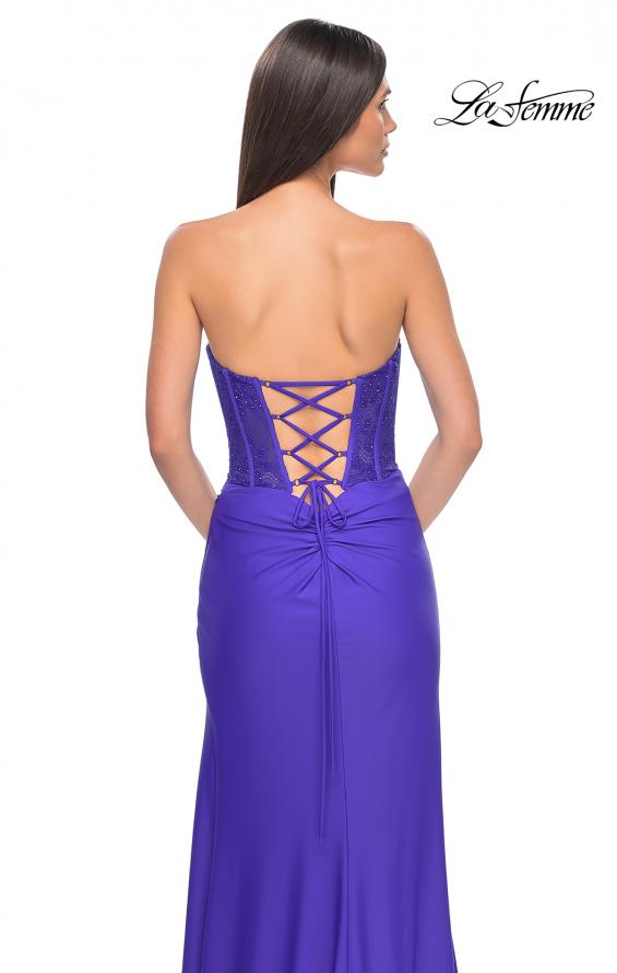 Picture of: Lace Bustier Strapless Dress with Ruched Jersey Skirt in Royal Blue, Style: 32234, Detail Picture 6