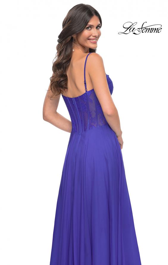 Picture of: Chiffon and Lace Gown with Bustier Top in Blue, Style: 32276, Detail Picture 6